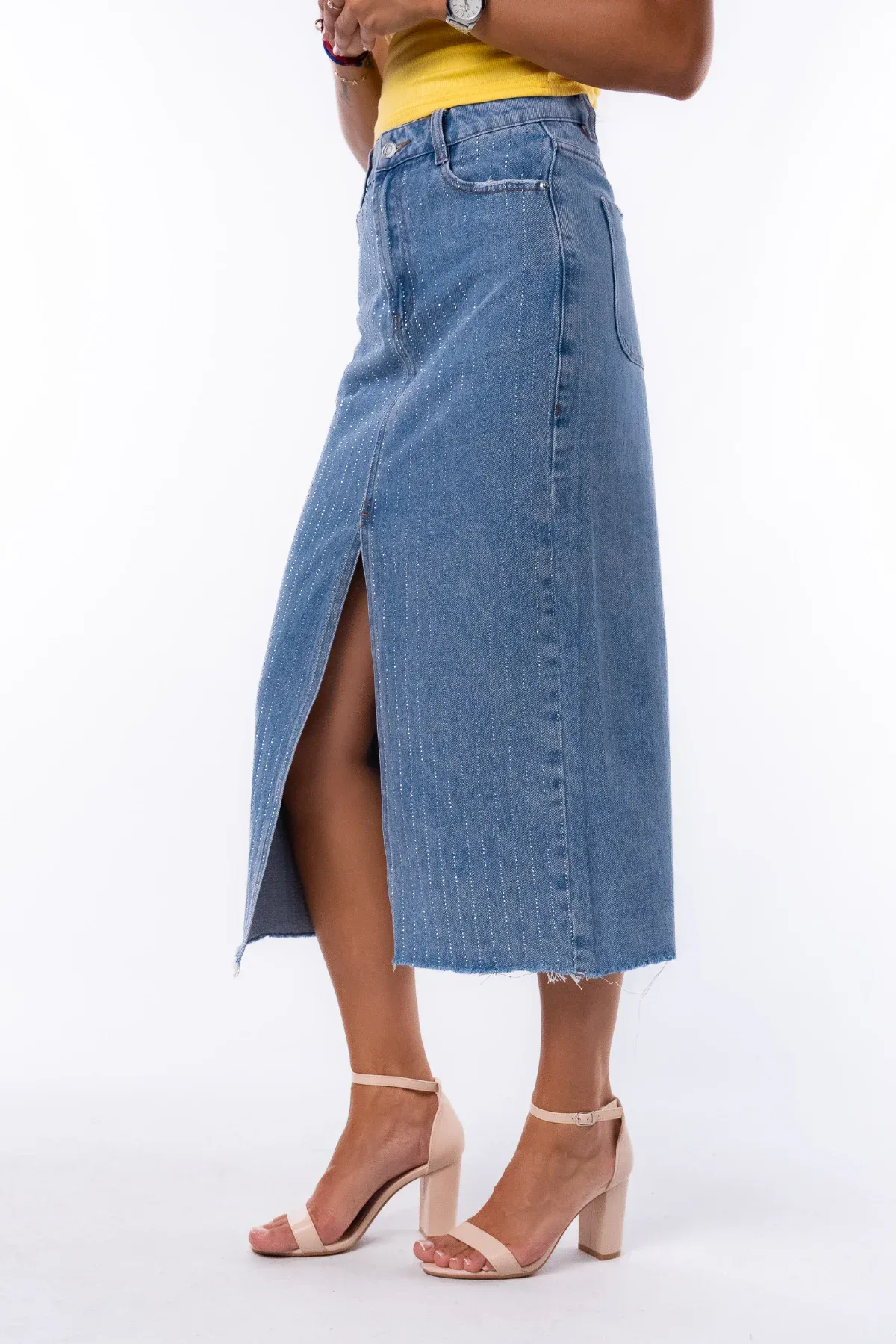 Glitter denim rok lichtblauw