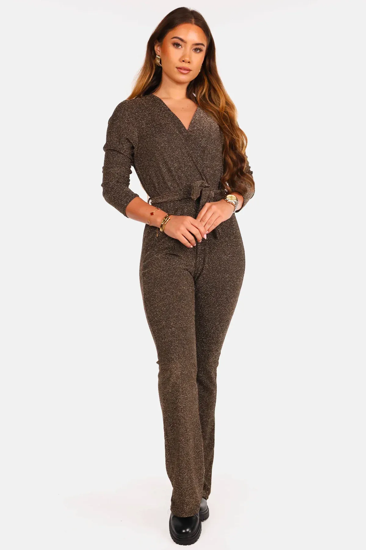 Glitter jumpsuit brons