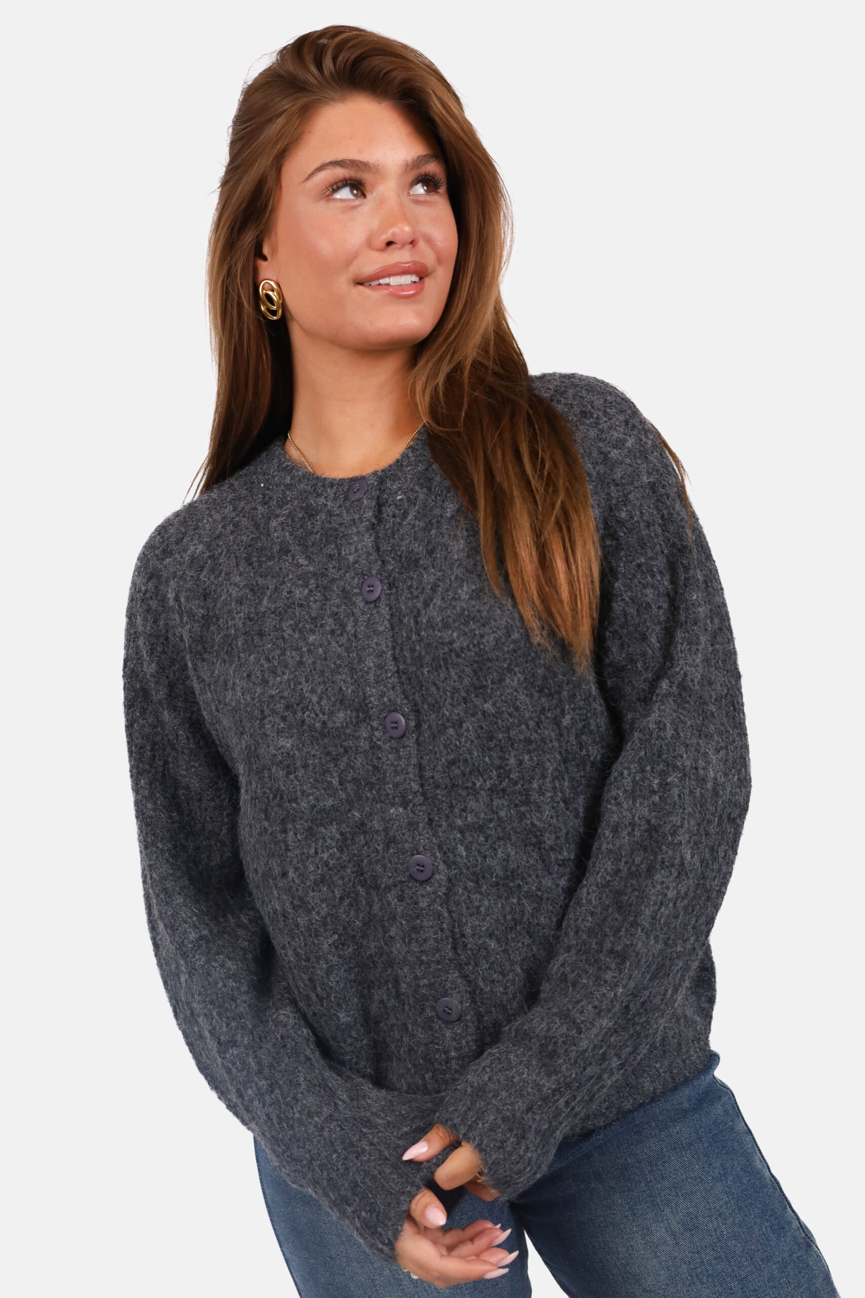 Grofgebreid vest wolblend met knopen