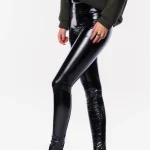 High waist lak legging zwart