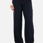High waist pantalon met knopen donkerblauw