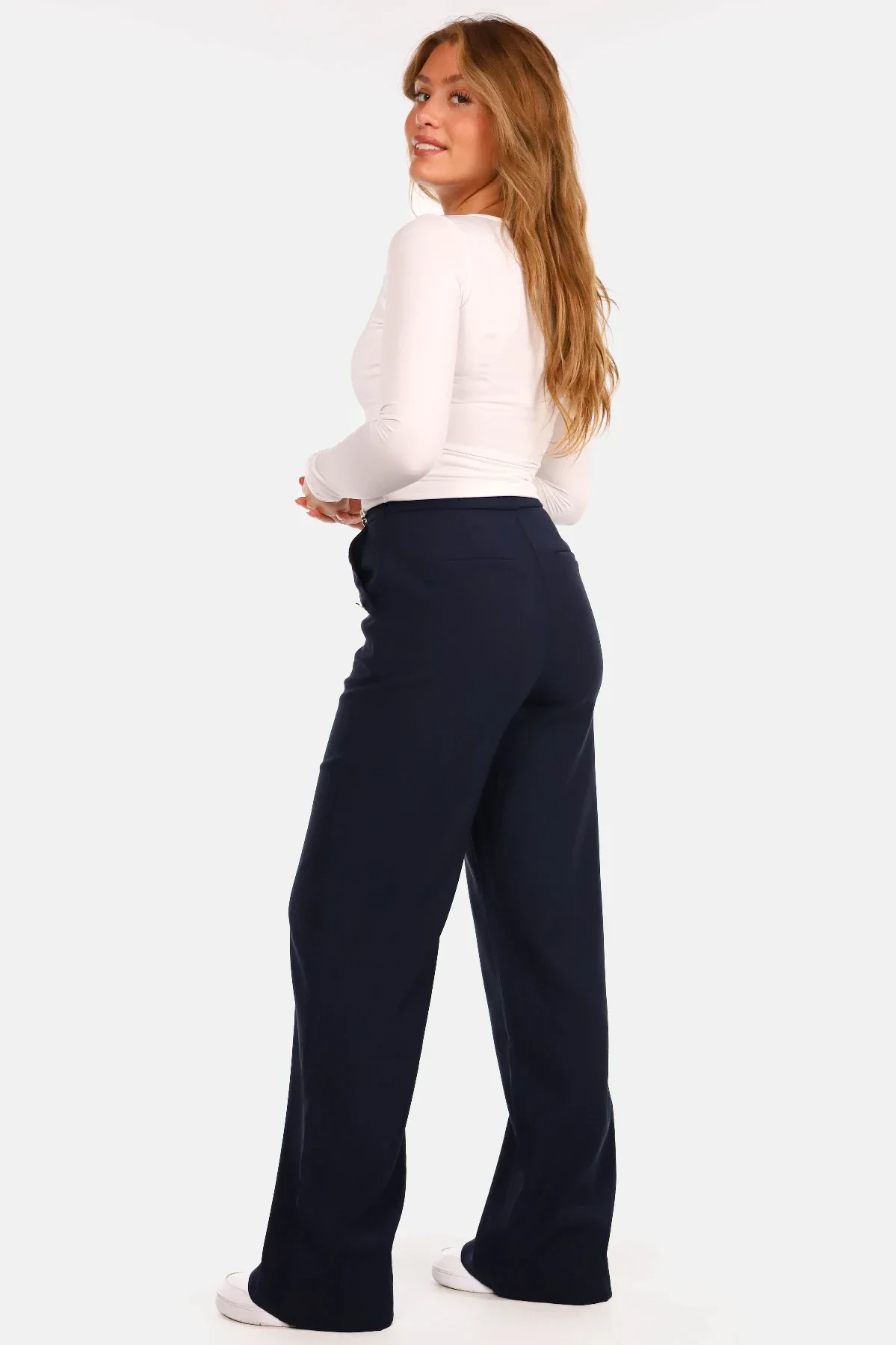 High waist pantalon met knopen donkerblauw - Afbeelding 5