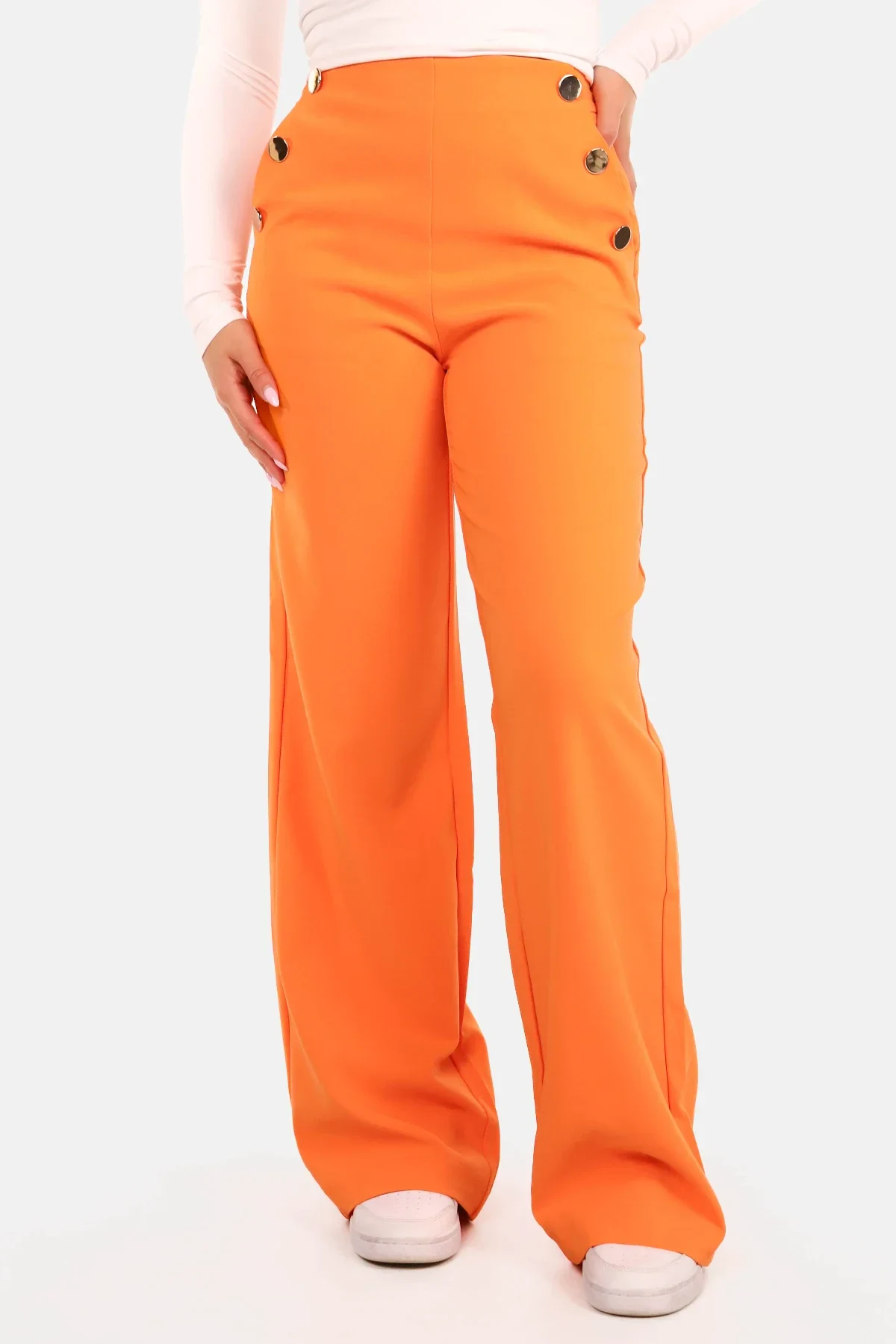 High waist pantalon met knopen oranje