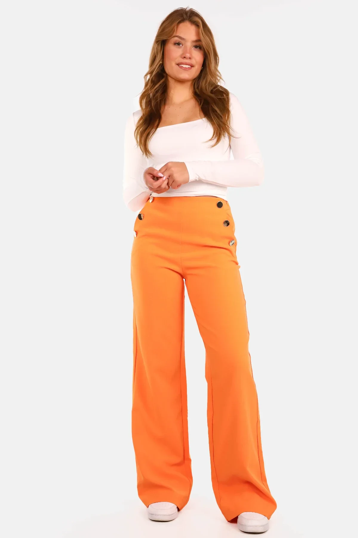 High waist pantalon met knopen oranje - Afbeelding 4