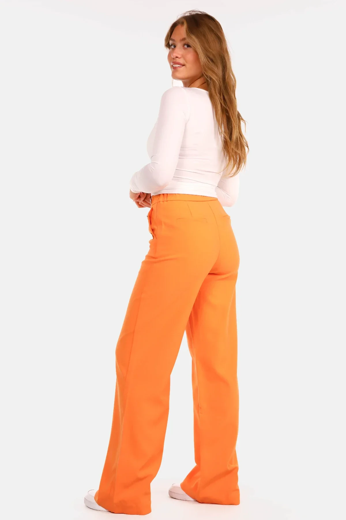High waist pantalon met knopen oranje - Afbeelding 6