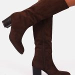 Hoge laarzen met blokhak suèdelook bruin