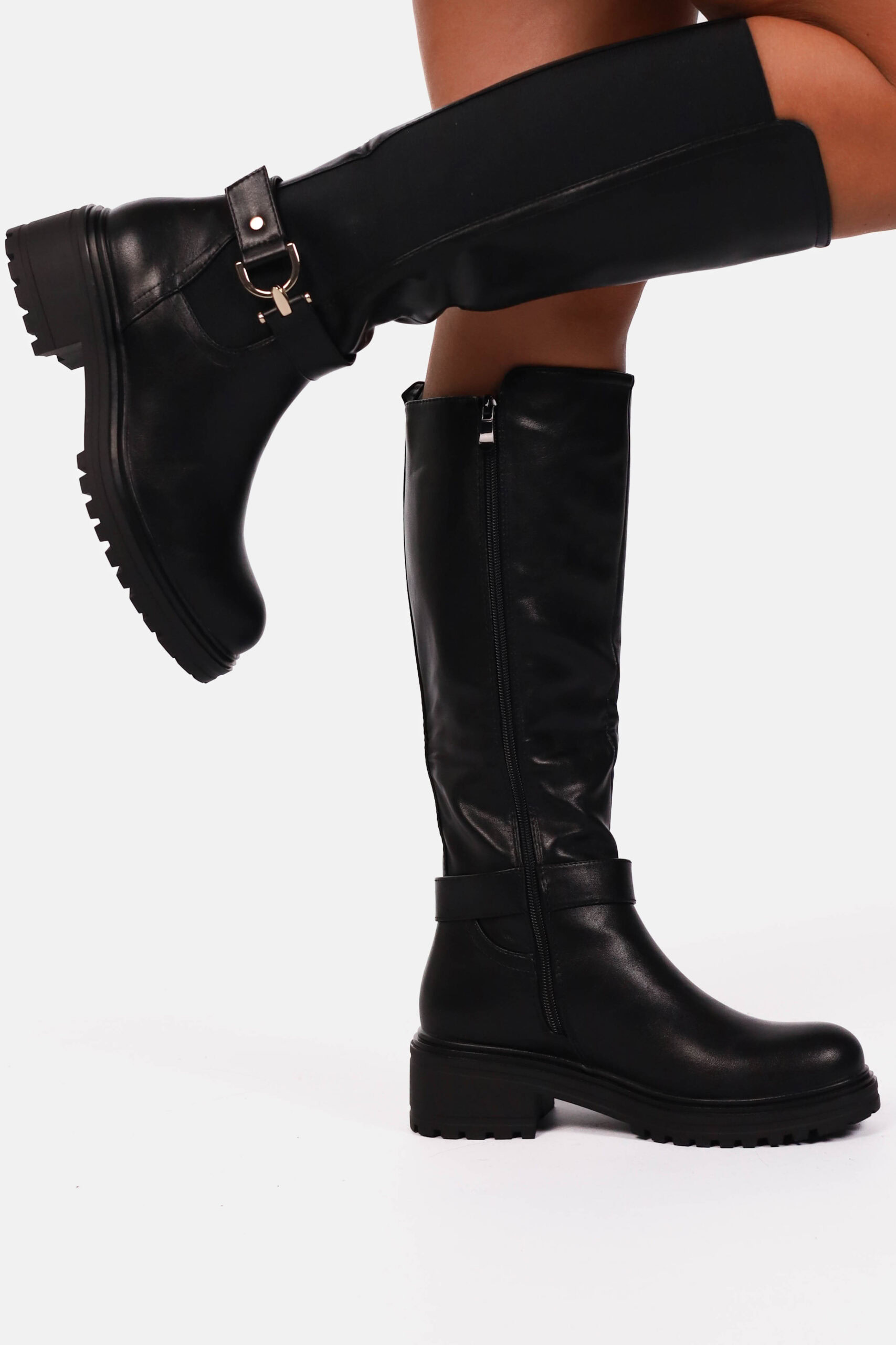 Hoge laarzen met gespdetail zwart