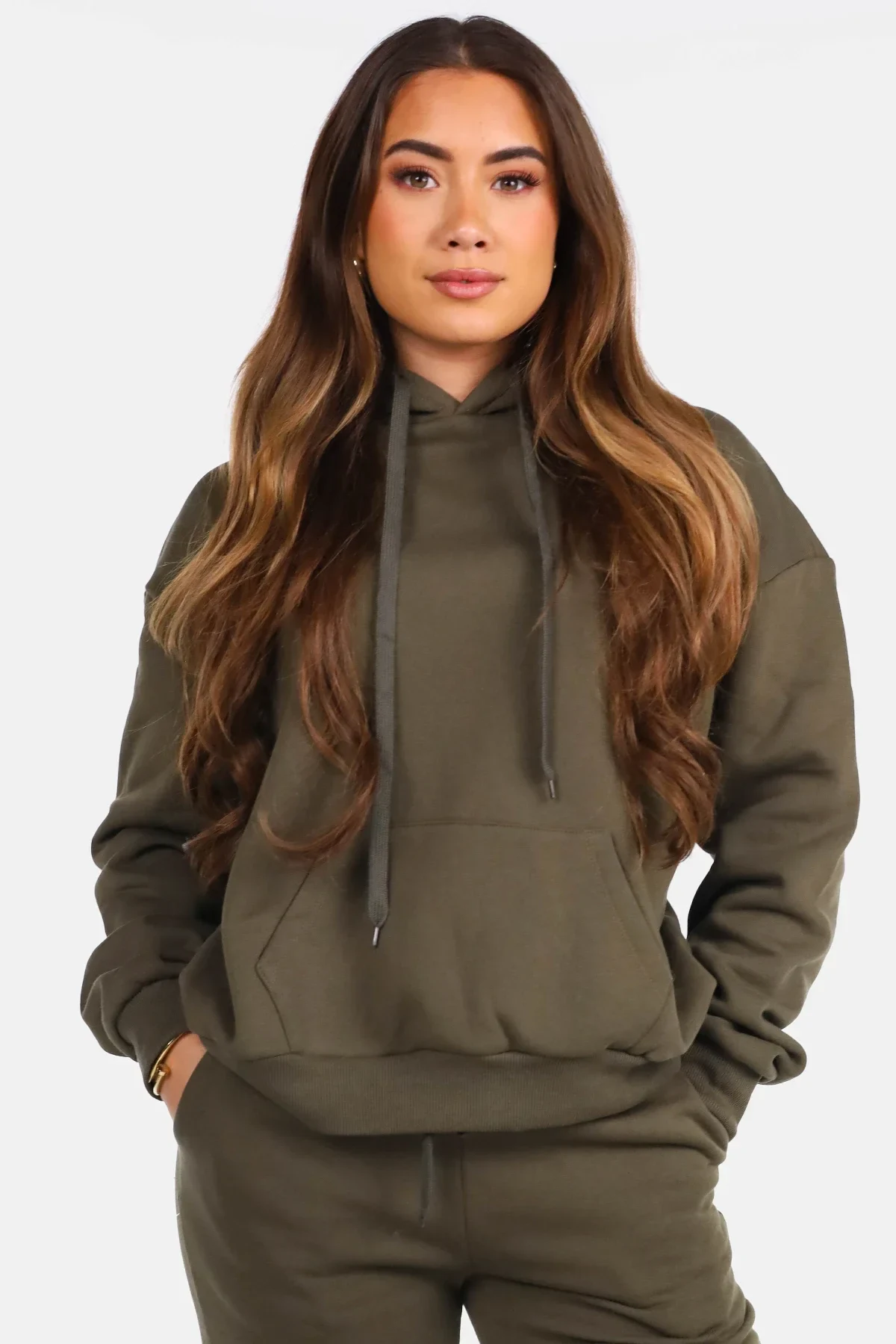 Hoodie met buidelzak kaki