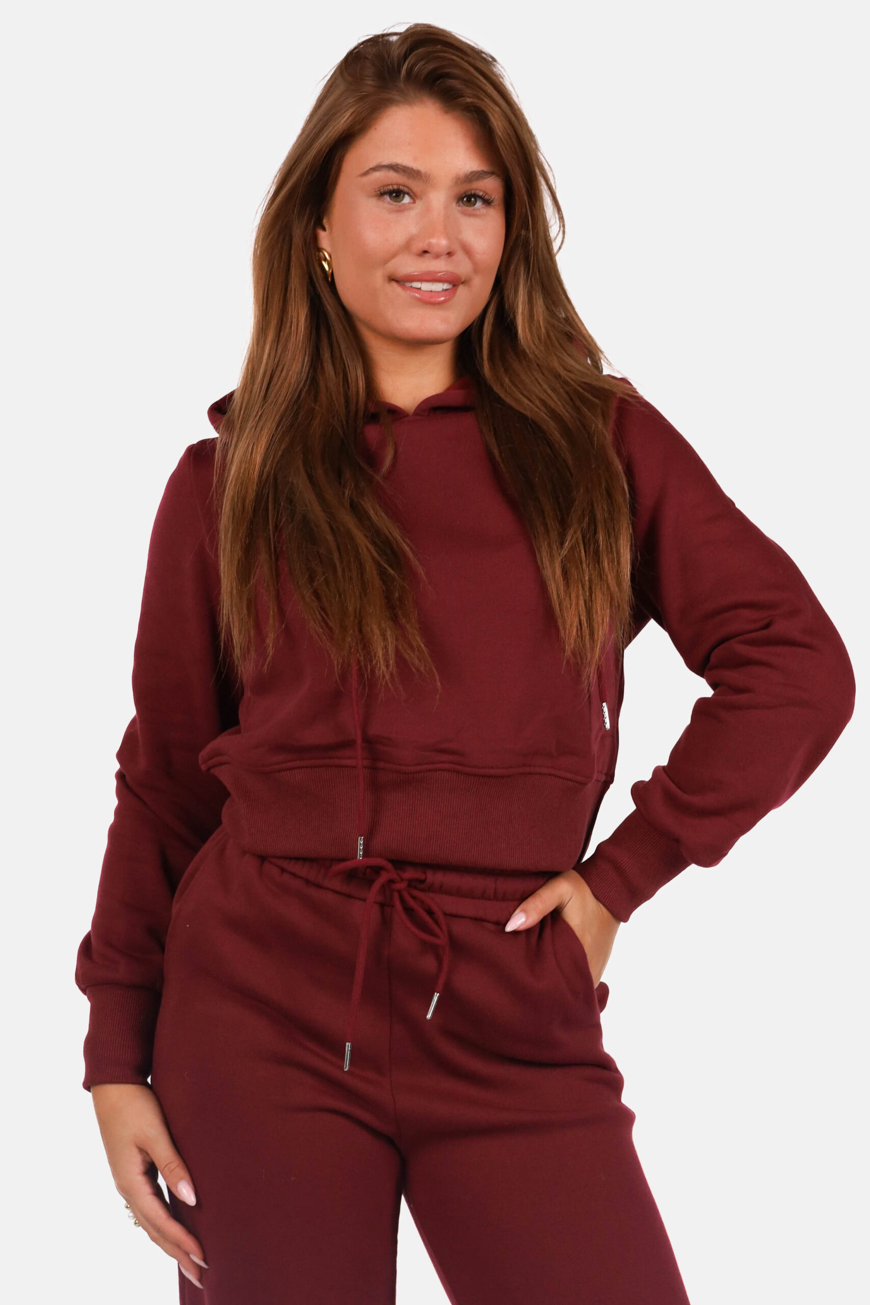 Hoodie met wolblend bordeaux