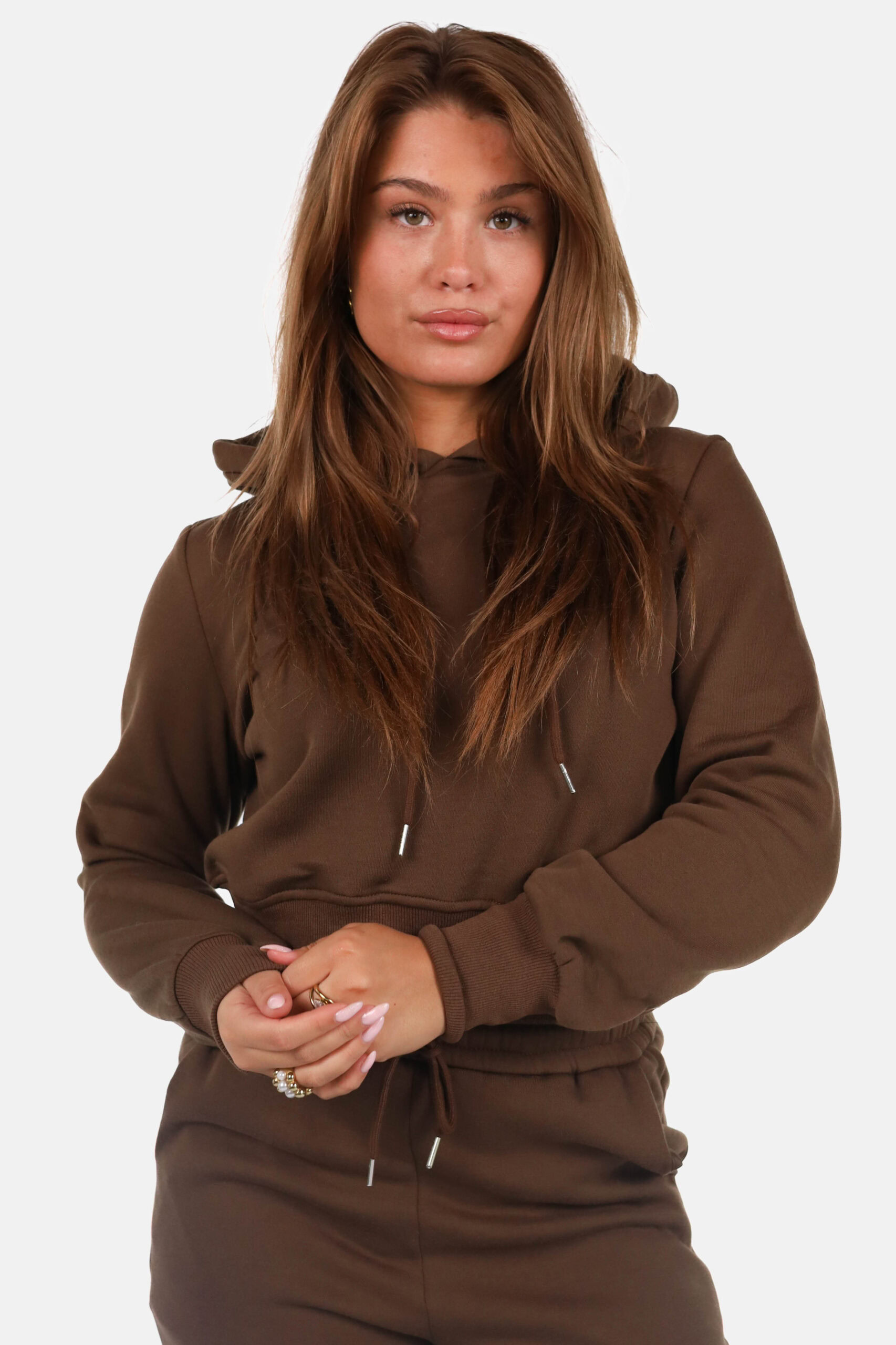 Hoodie met wolblend bruin