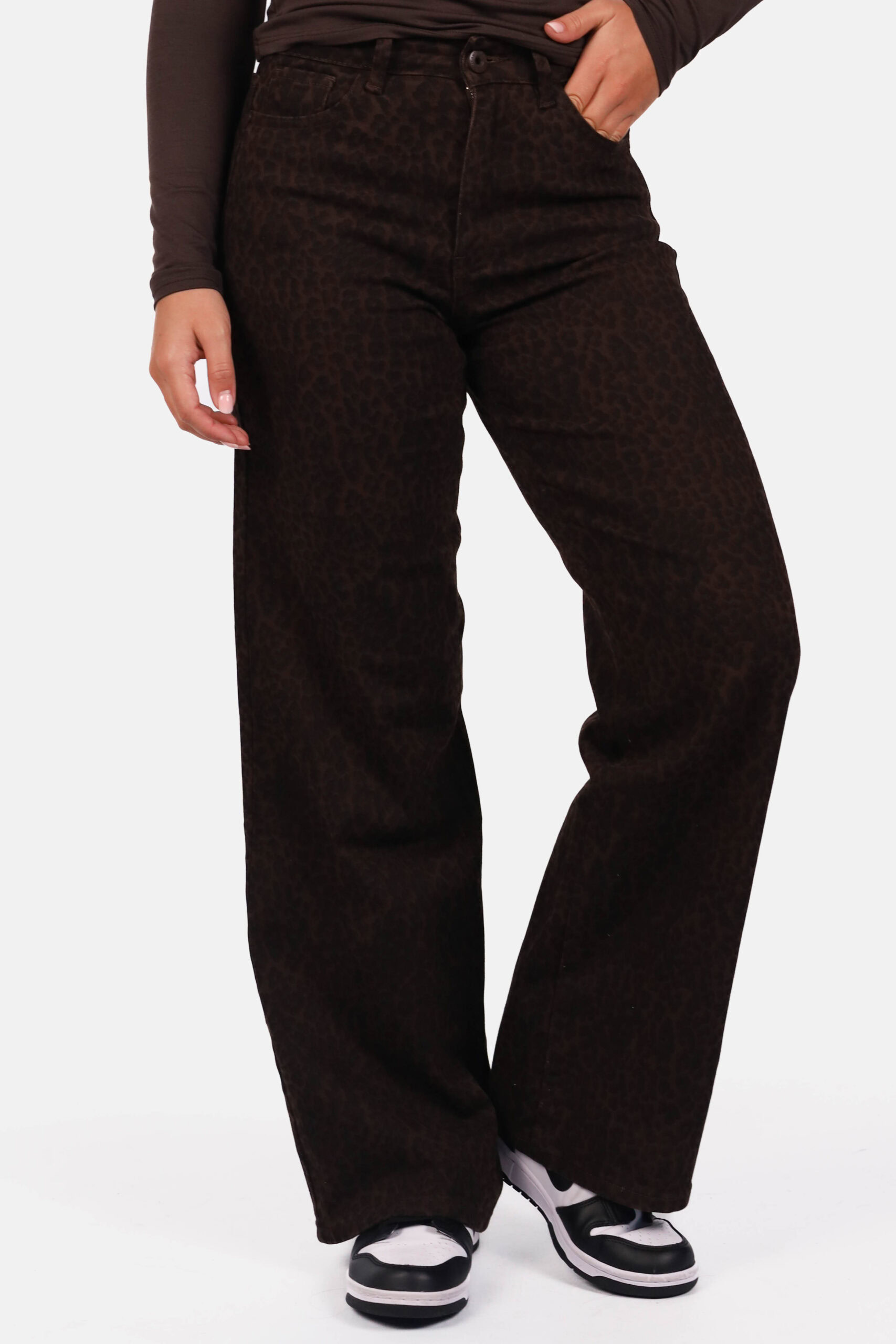 Jeans dad fit high waist leopard bruin