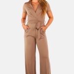 Jumpsuit met strikceintuur camel