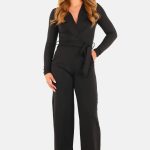 Jumpsuit met overslag en ceintuur zwart