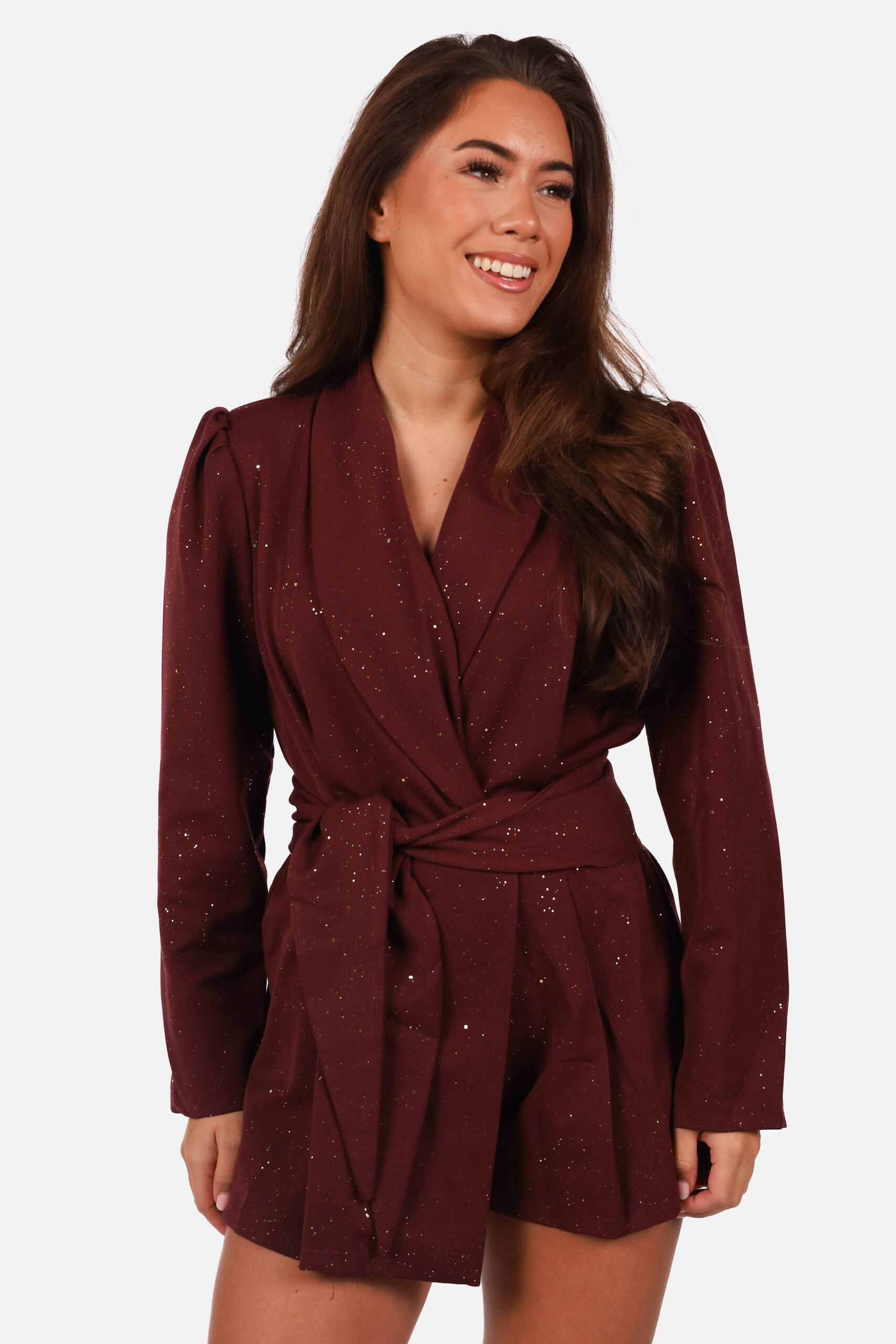 Jumpsuit met sprankelende details bordeaux