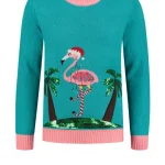 Kersttrui Caribbean Flamingo Led turquoise