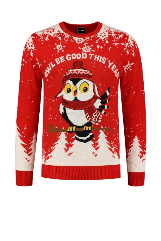 Kersttrui Owl be good this year rood