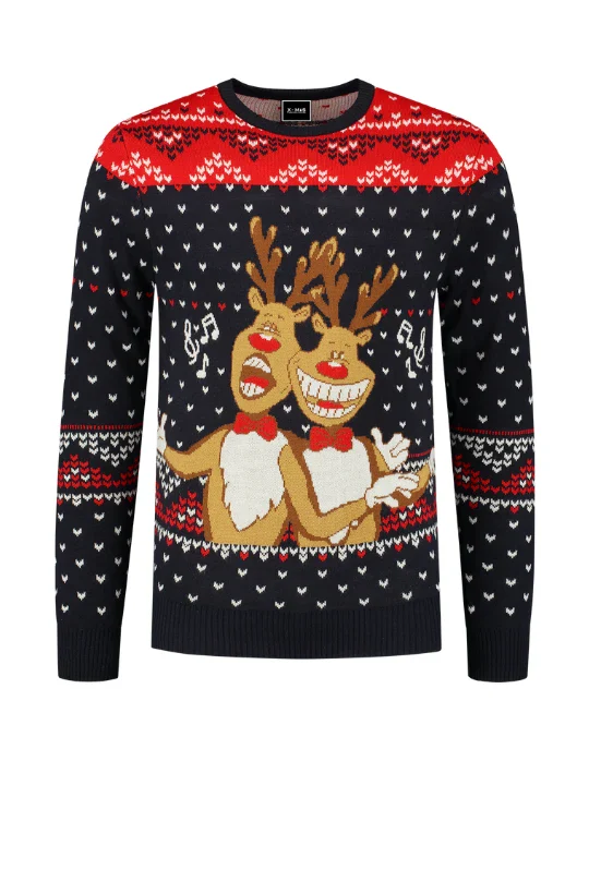 Kersttrui Singing Reindeer donkerblauw