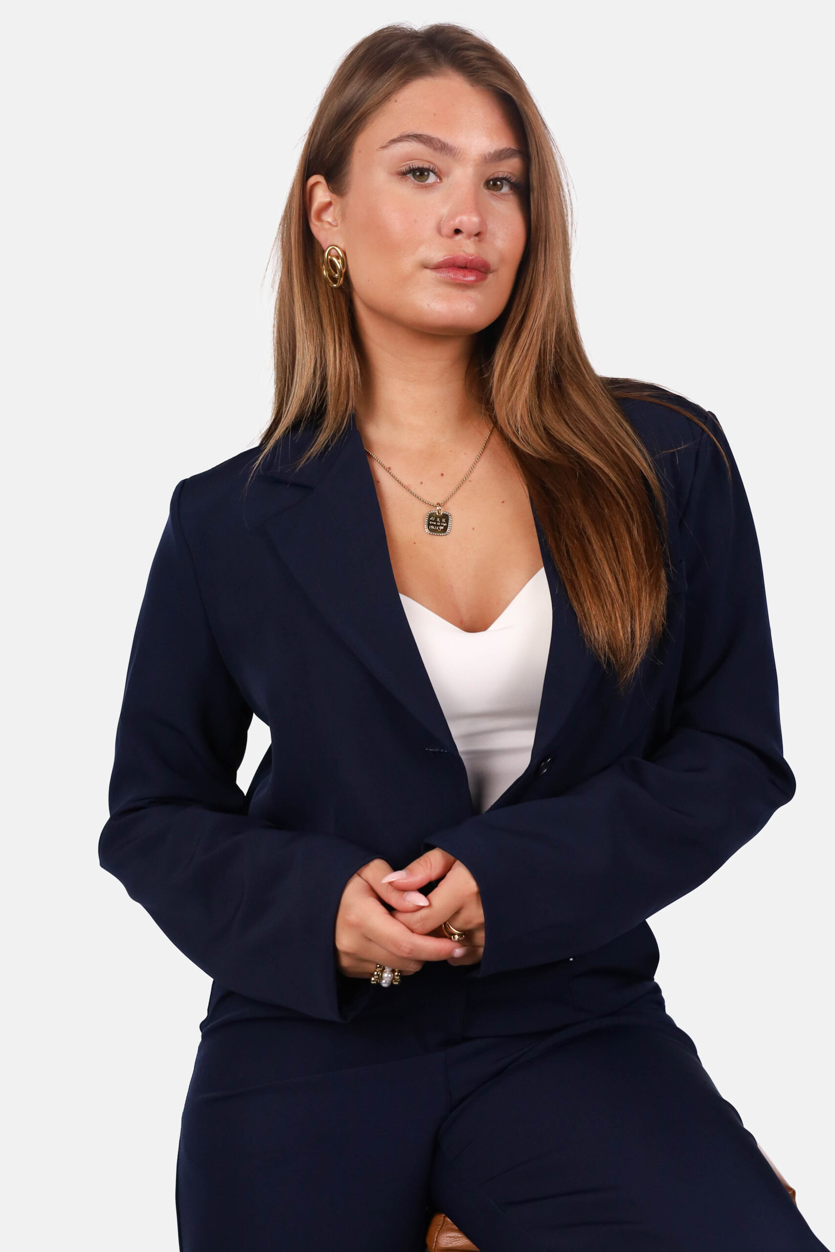 Korte blazer met moderne pasvorm donkerblauw