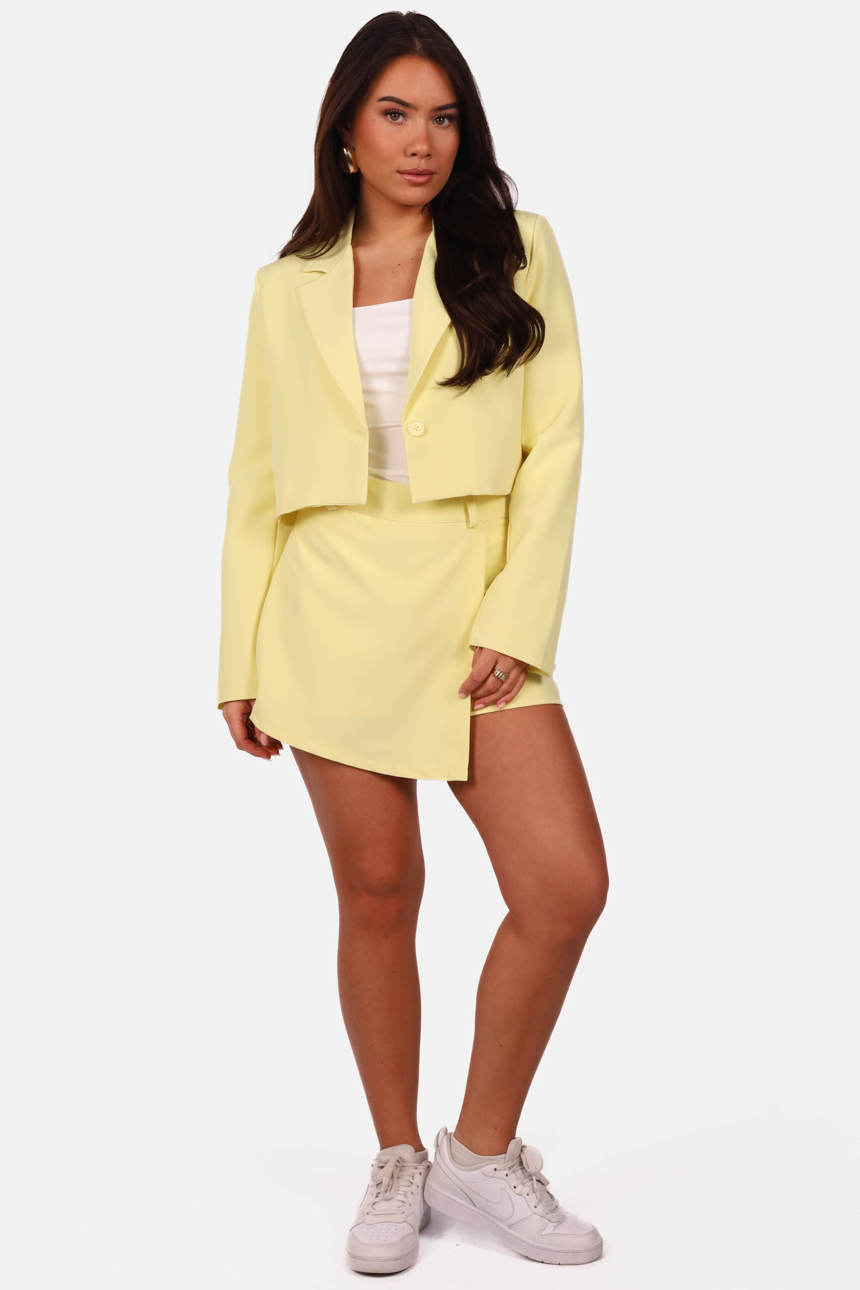 Korte blazer met moderne pasvorm lichtgeel - Afbeelding 3
