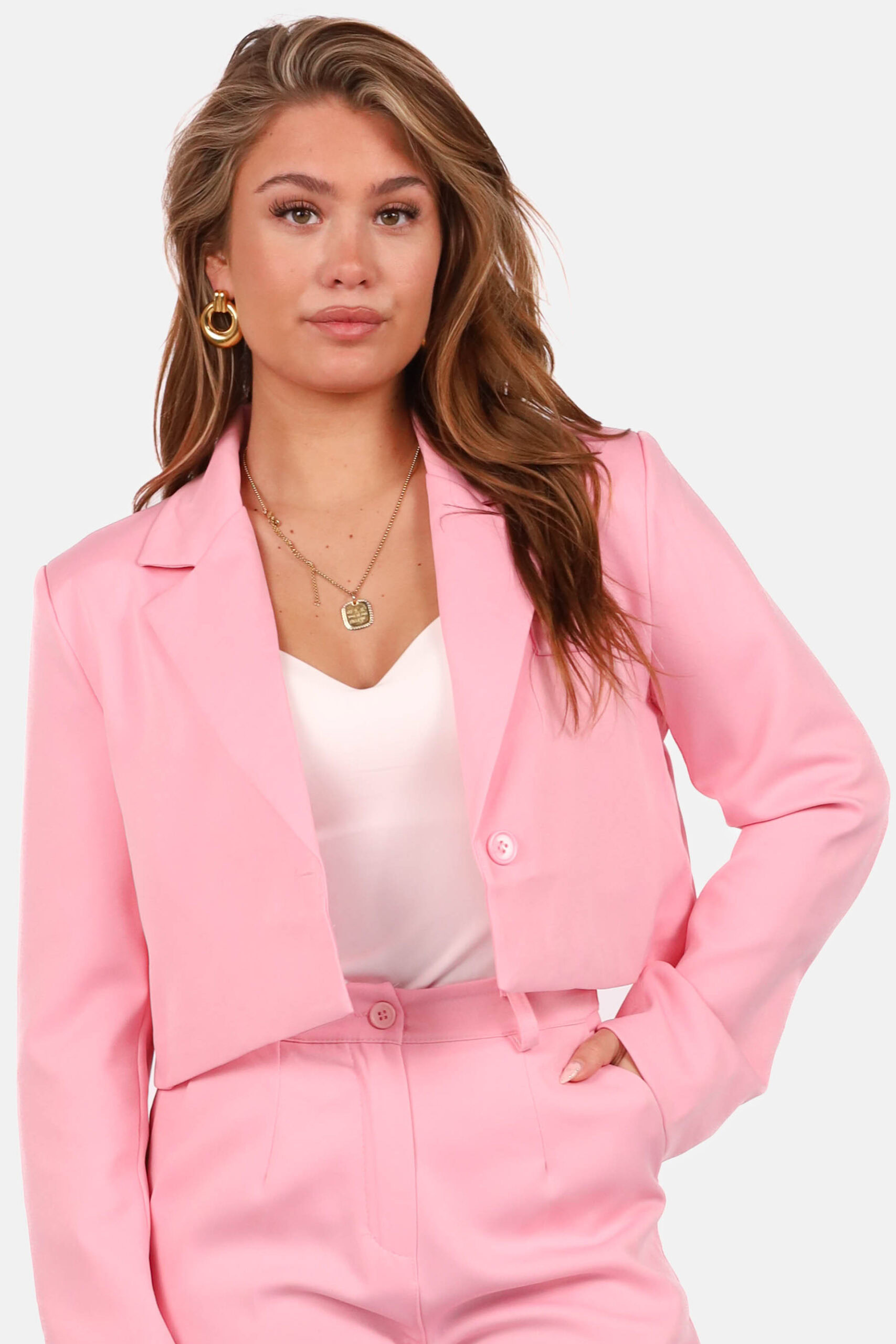 Korte blazer met moderne pasvorm lichtroze