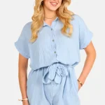 Korte jumpsuit van katoen lichtblauw