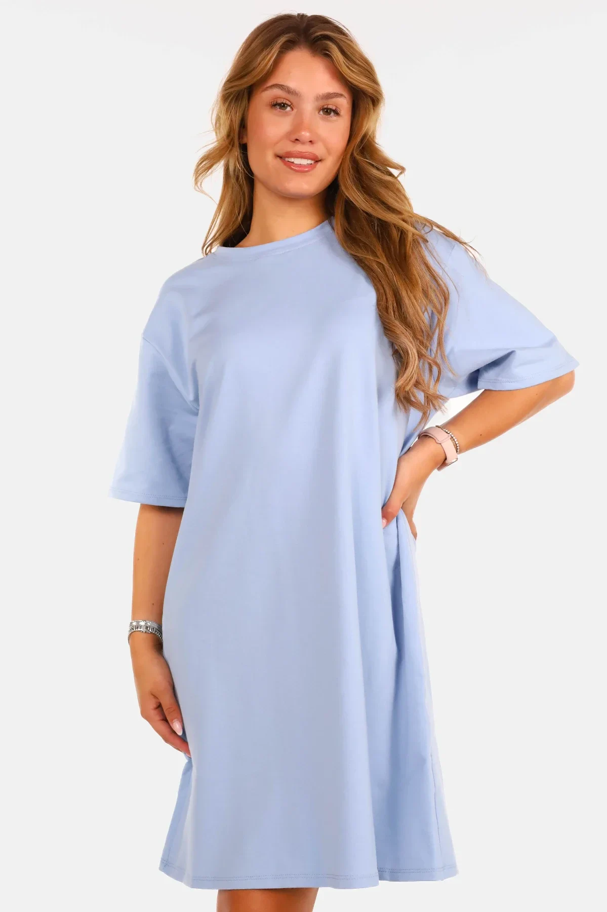 Lange oversized T-shirt jurk lichtblauw