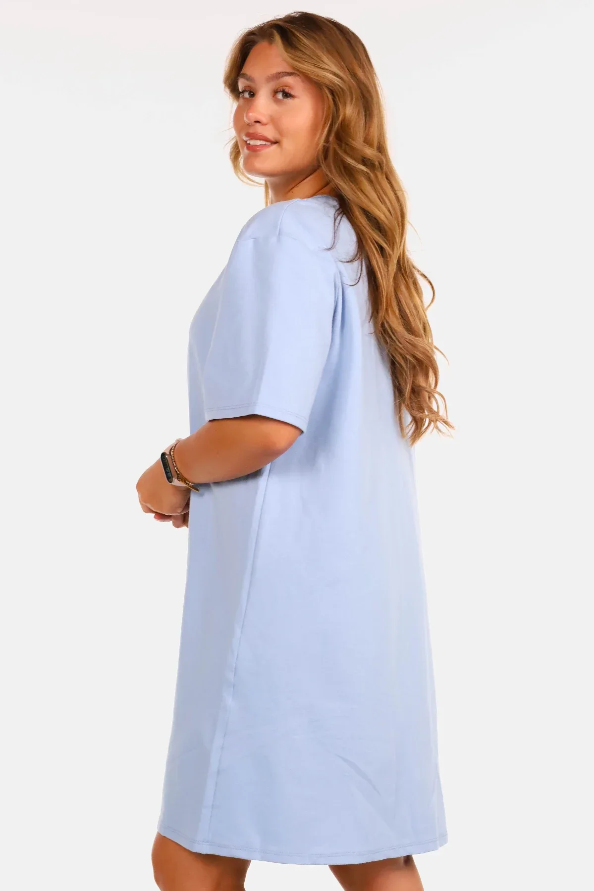 Lange oversized T-shirt jurk lichtblauw - Afbeelding 4