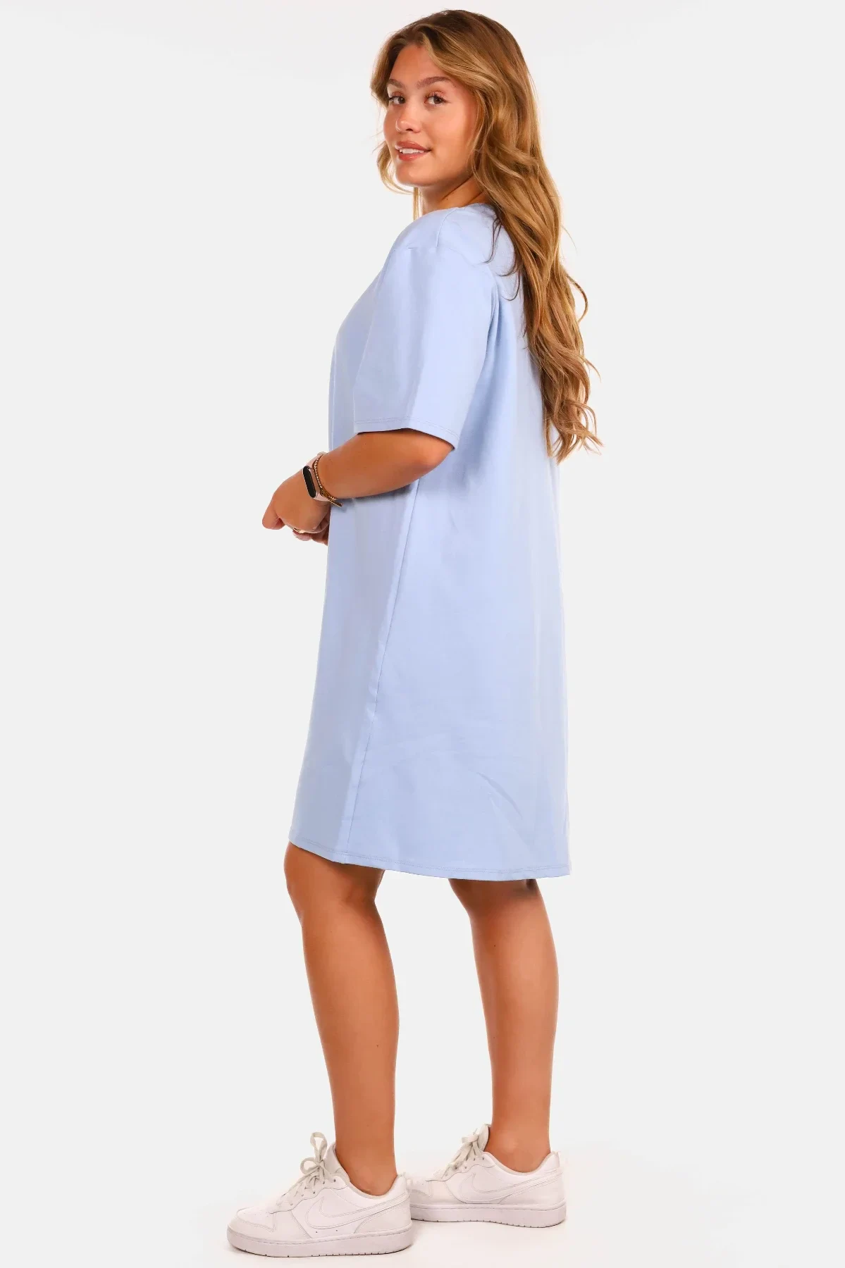 Lange oversized T-shirt jurk lichtblauw - Afbeelding 5