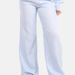 Linnen wide leg broek lichtblauw