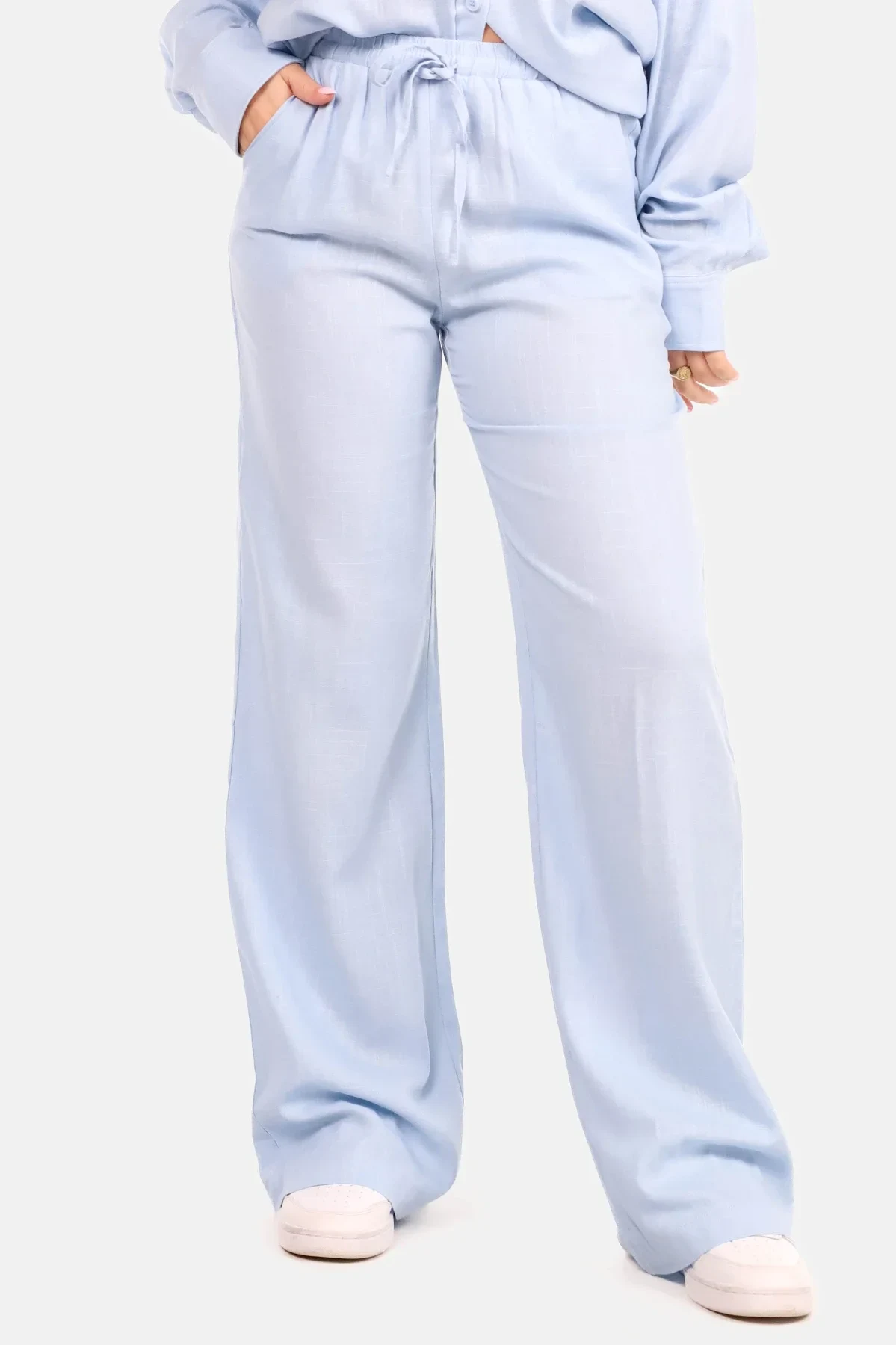 Linnen wide leg broek lichtblauw