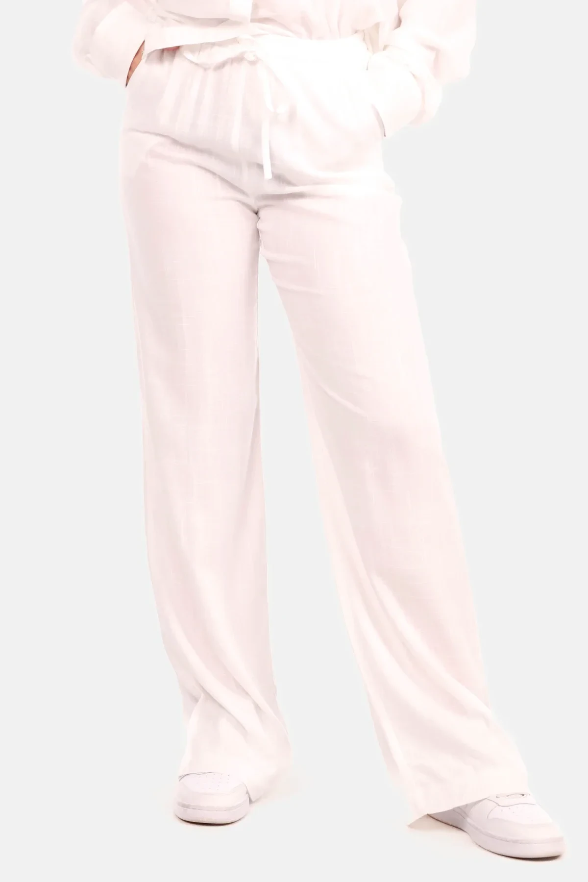 Linnen wide leg broek wit