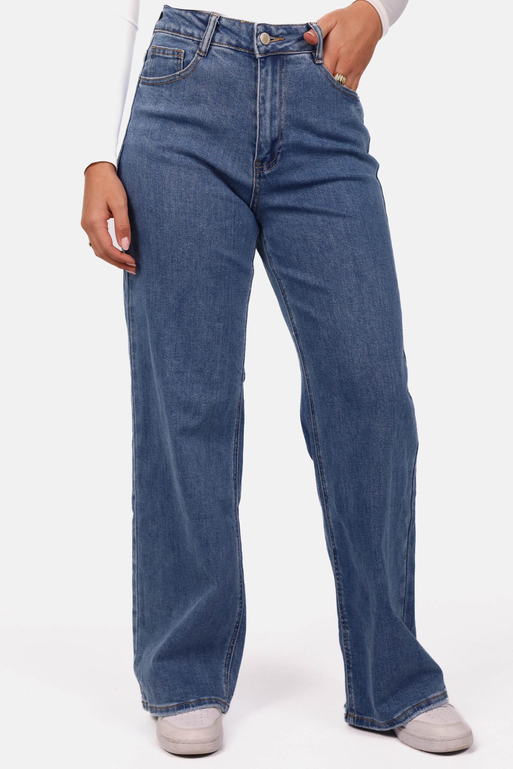 Loose straight jeans met destroyed details blauw - Afbeelding 3