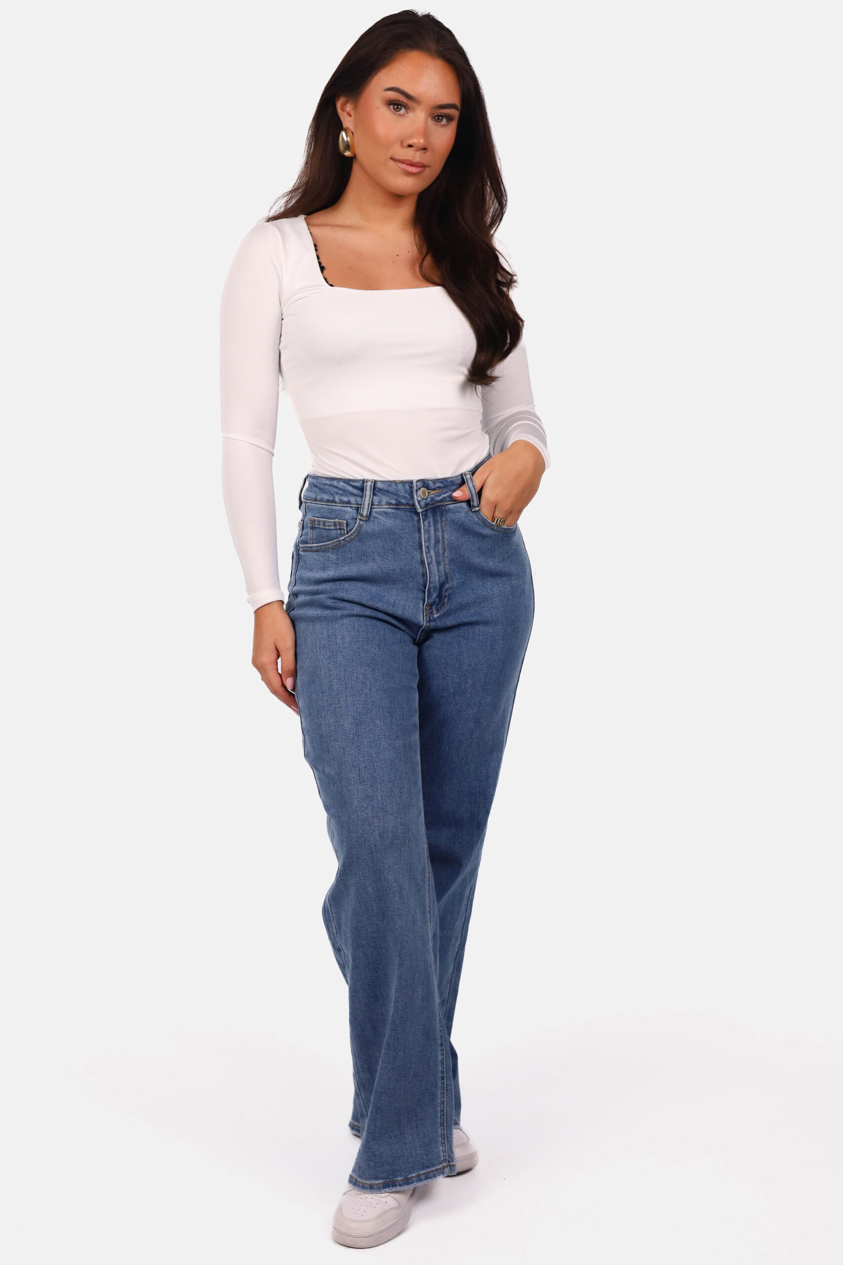 Loose straight jeans met destroyed details blauw - Afbeelding 4