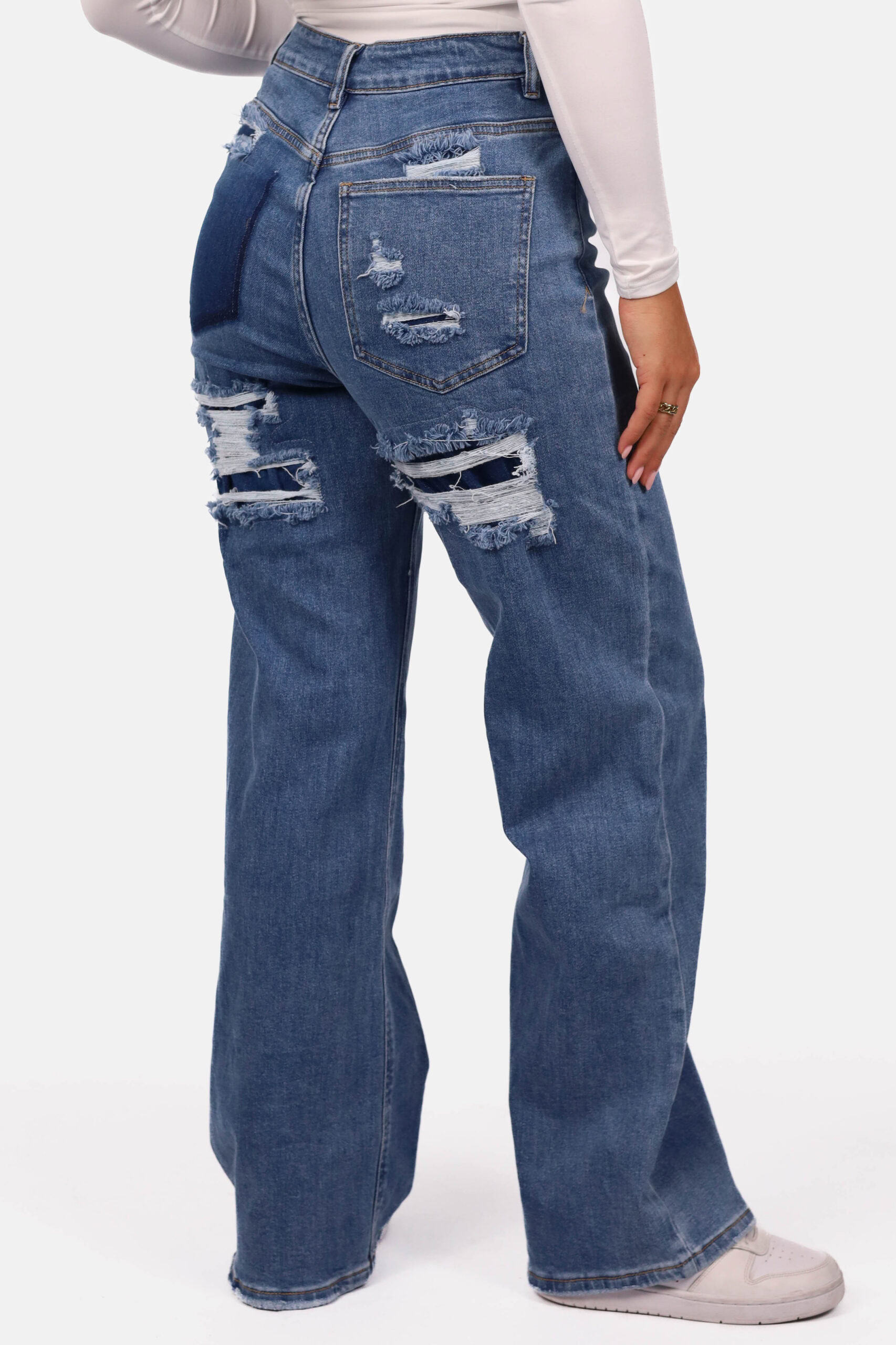 Loose straight jeans met destroyed details blauw - Afbeelding 5