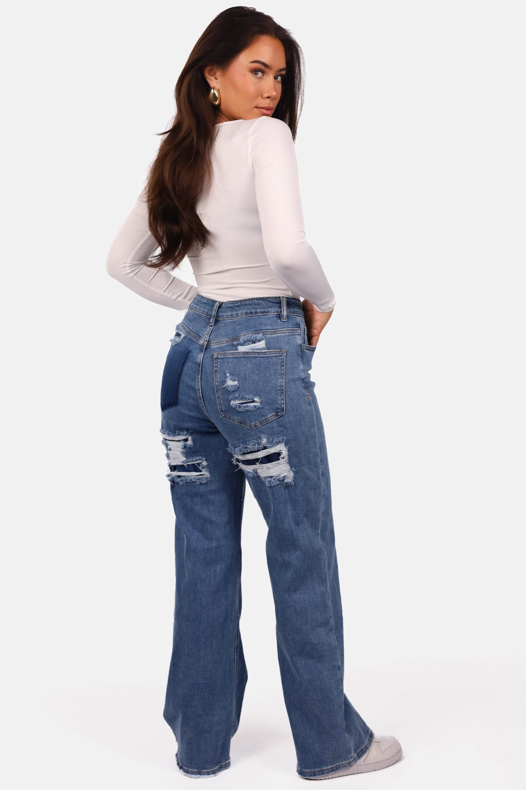Loose straight jeans met destroyed details blauw - Afbeelding 6