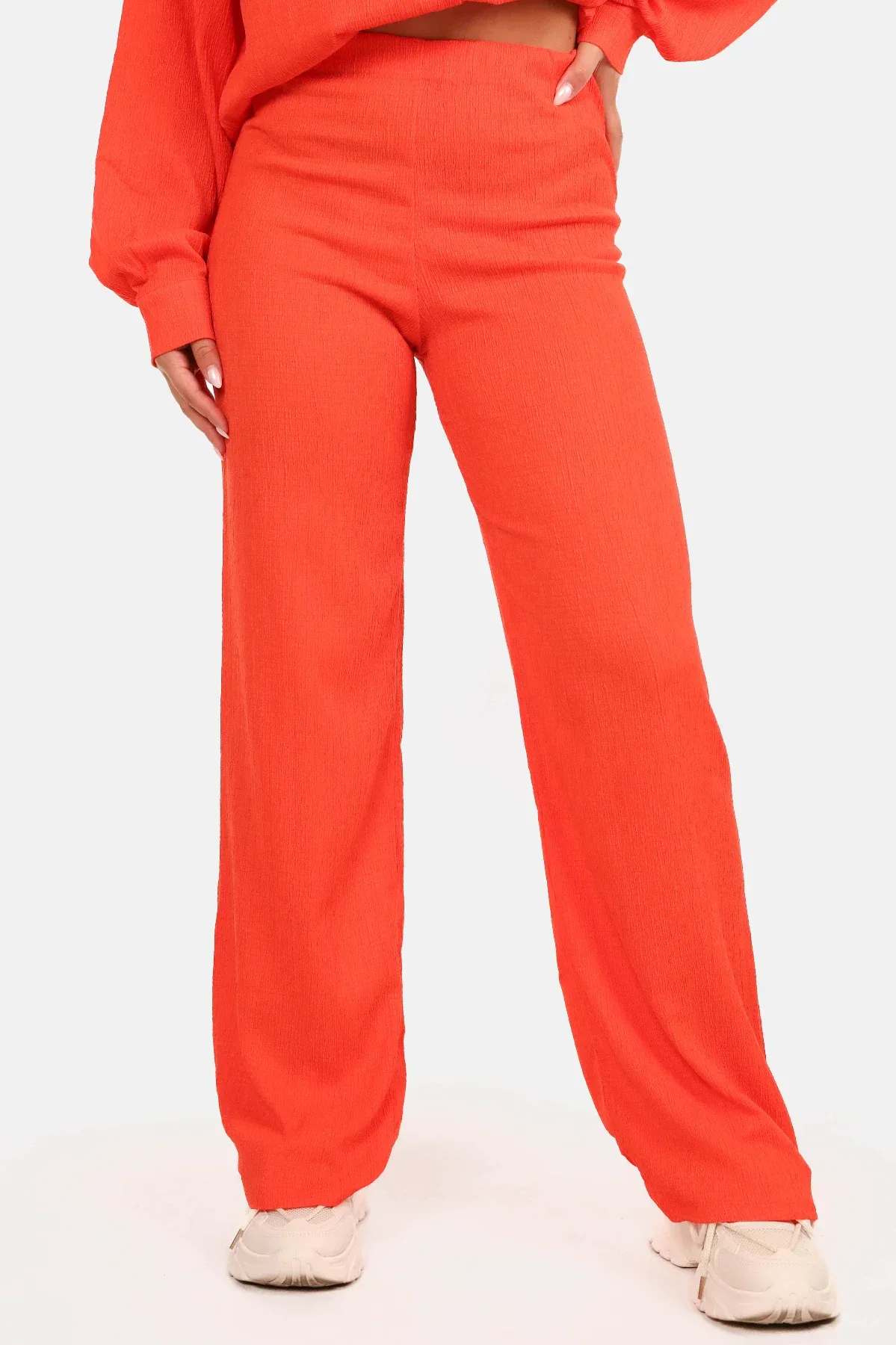 Losvallende rechte broek met stretch oranje