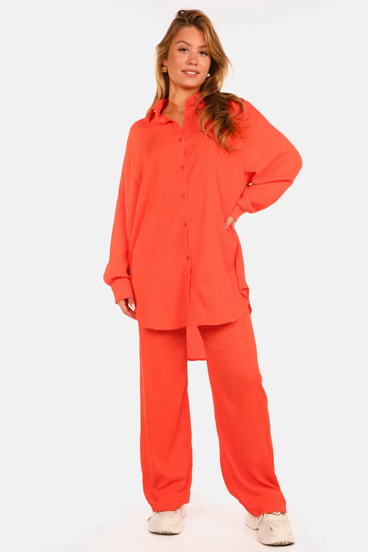 Losvallende rechte broek met stretch oranje - Afbeelding 3