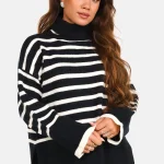 Oversized coltrui split gestreept zwart