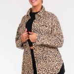 Oversized denim jack leopard zwart