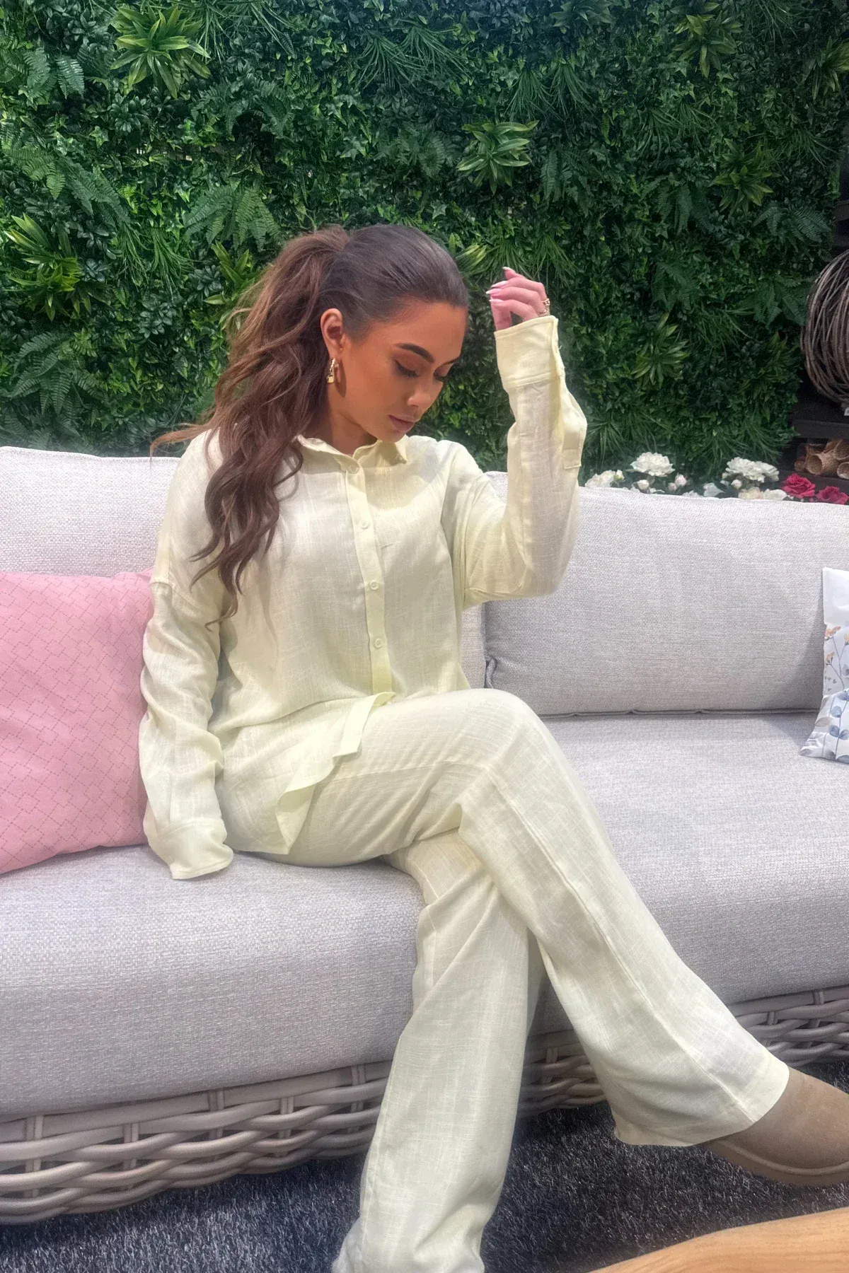 Linnen wide leg broek geel - Afbeelding 3