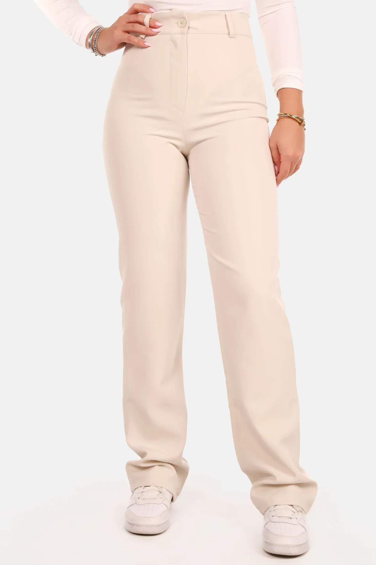 Pantalon basic straight beige