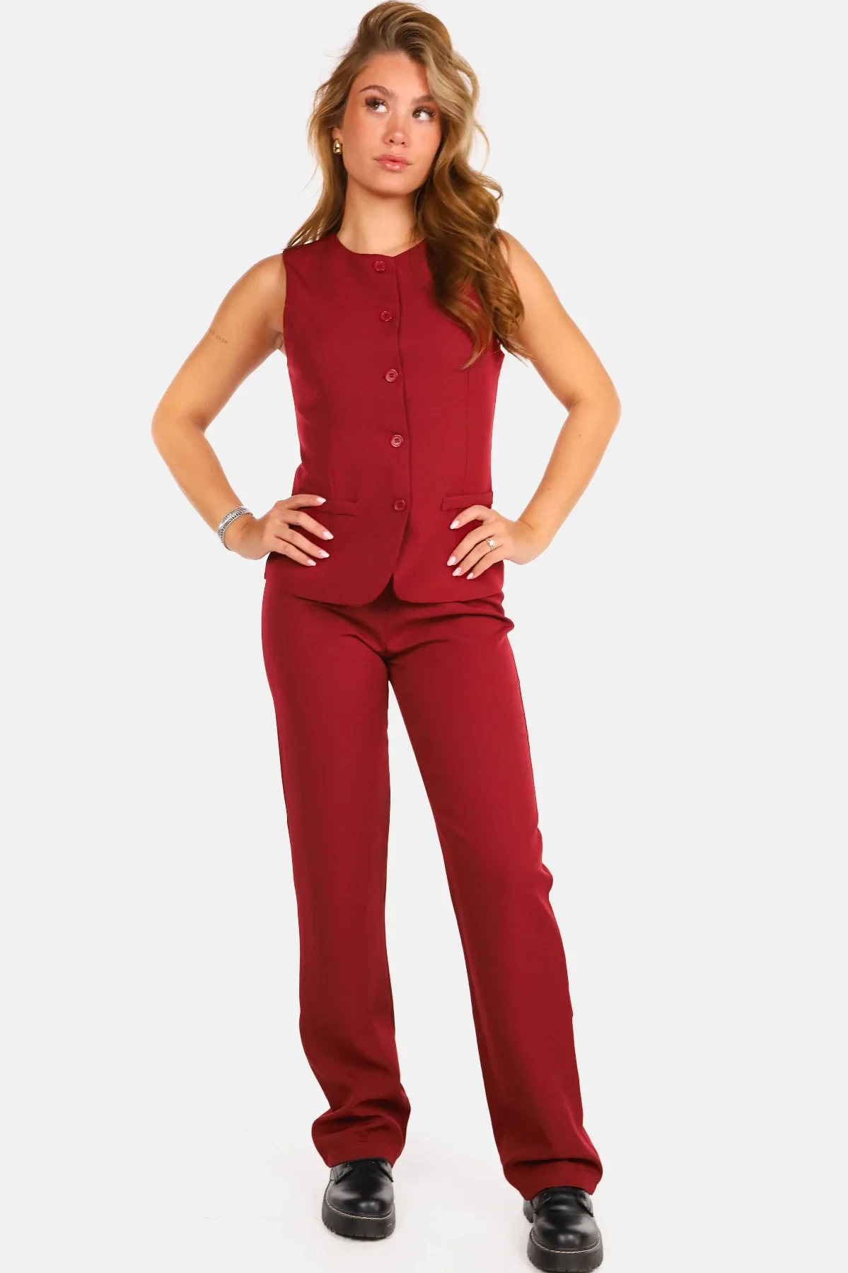Pantalon basic straight bordeaux - Afbeelding 4