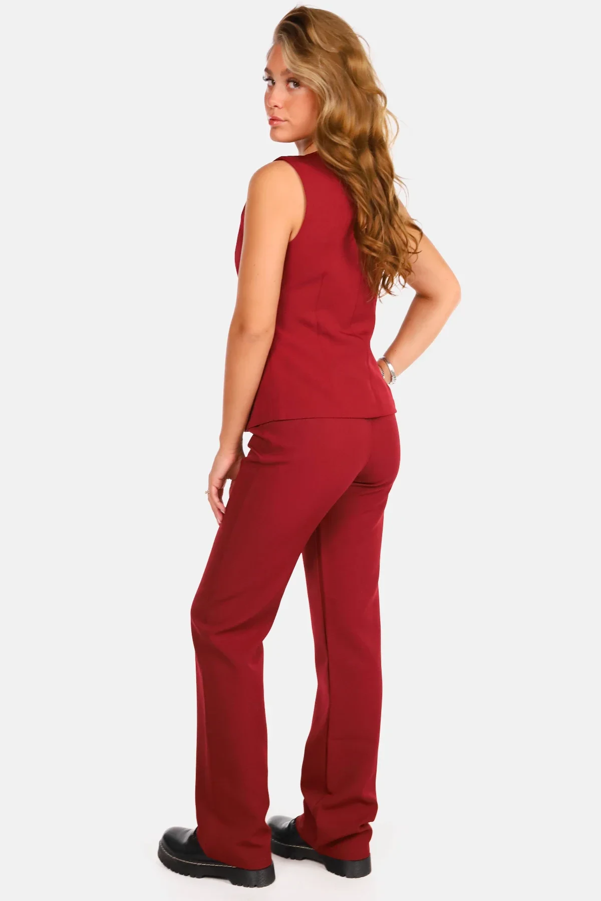 Pantalon basic straight bordeaux - Afbeelding 6