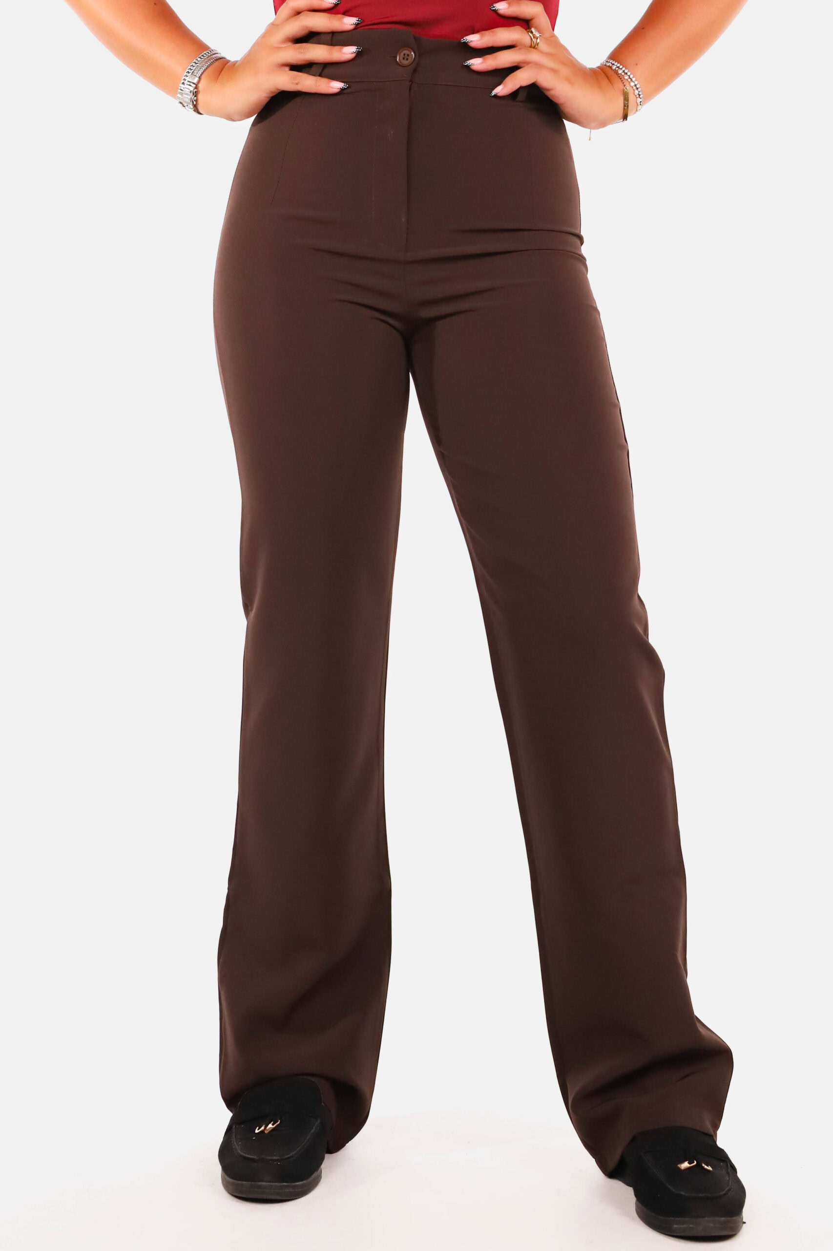 Pantalon basic straight donkerbruin