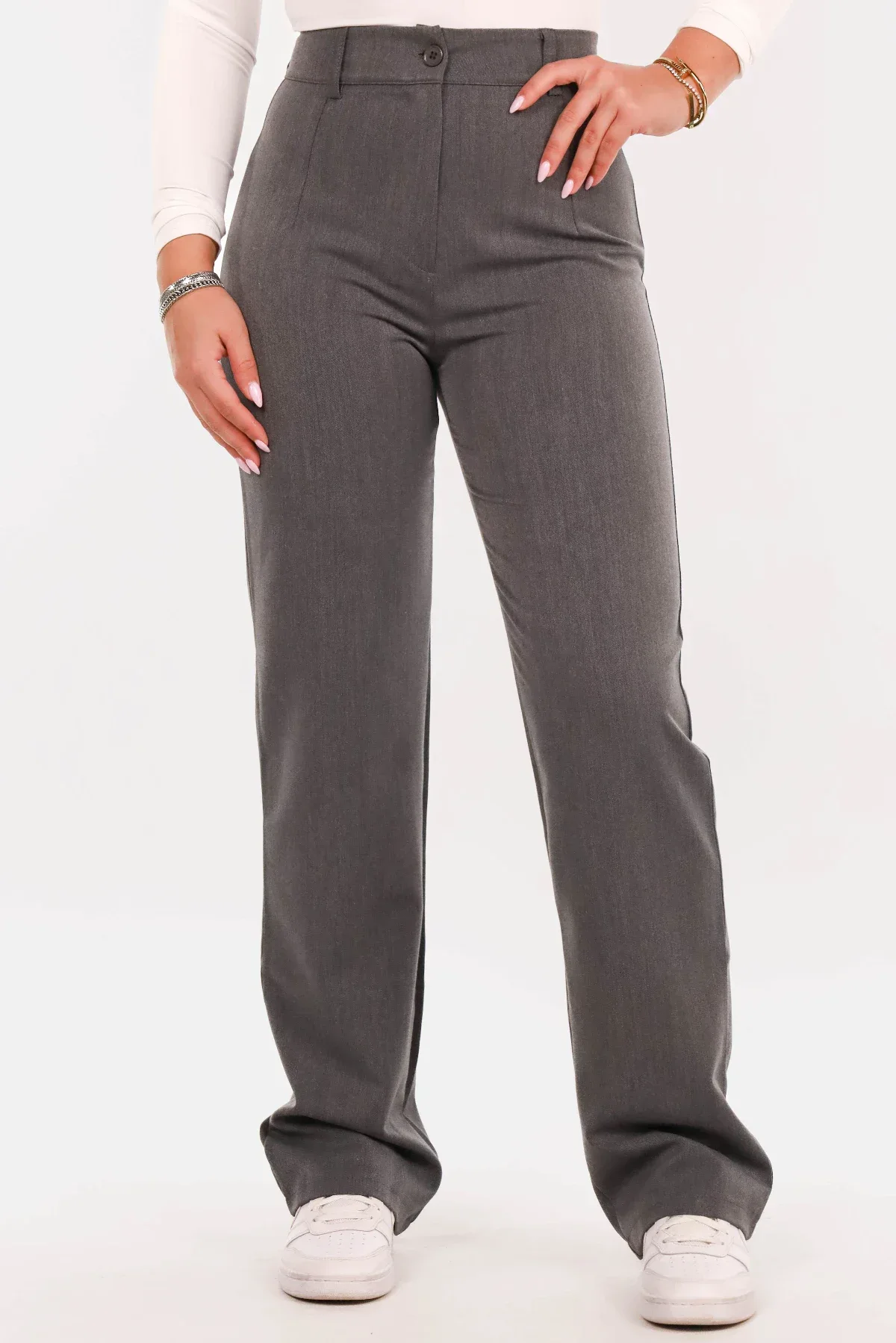 Pantalon basic straight washed grijs