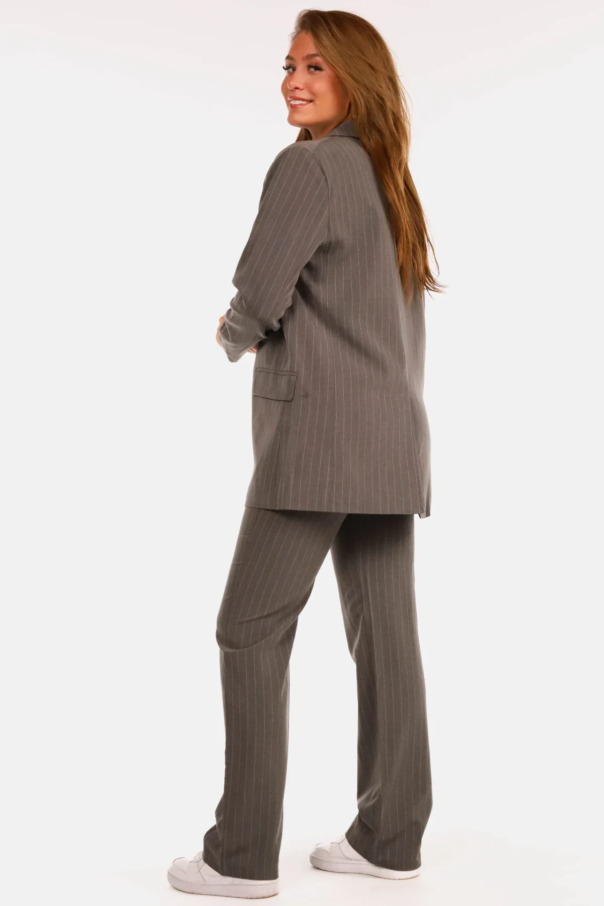 Pantalon krijtstreep straight grijs - Afbeelding 5