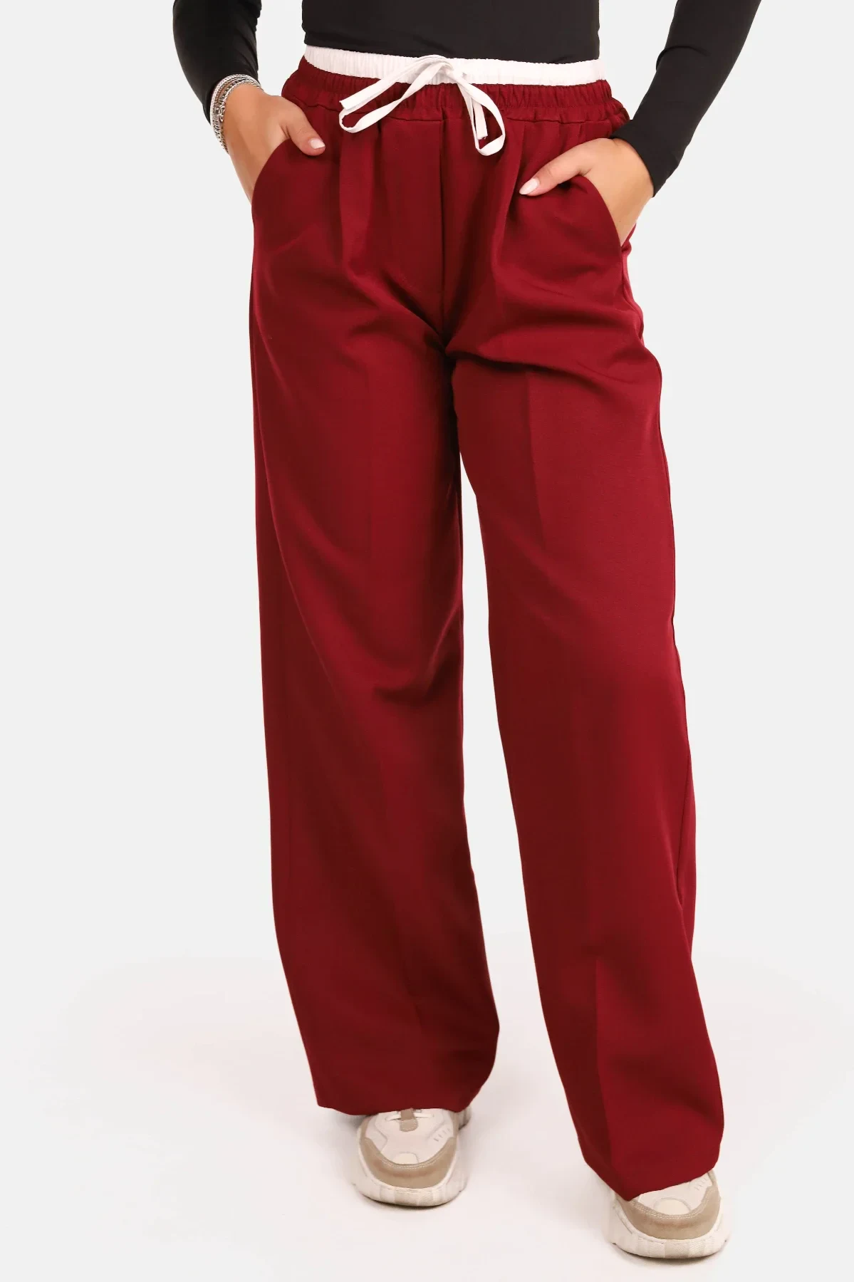 Pantalon witte boord bordeaux