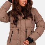 Puffer jas met taillekoord taupe
