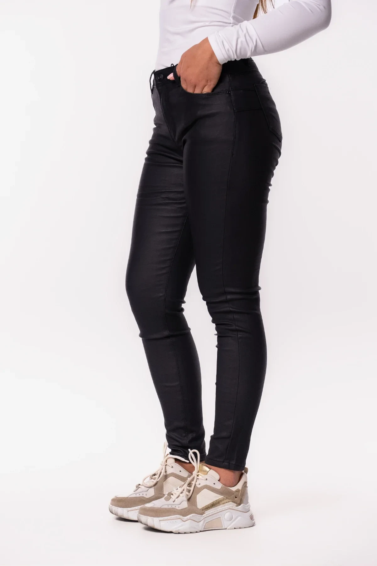 Push up skinny jeans coating zwart