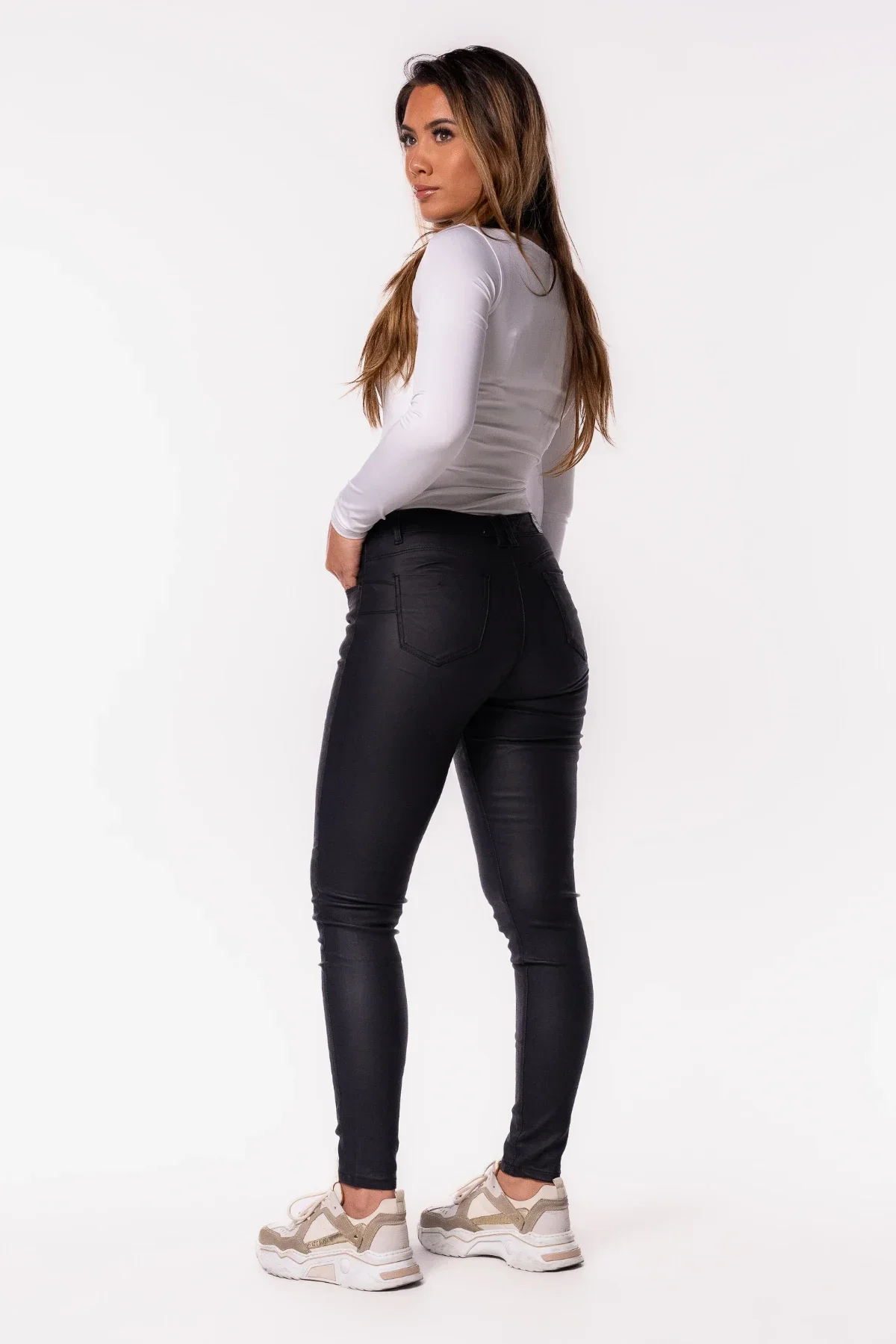 Push up skinny jeans coating zwart - Afbeelding 5